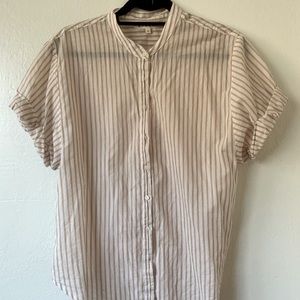 Xirena Short sleeve cotton button up - White and Pink - Small